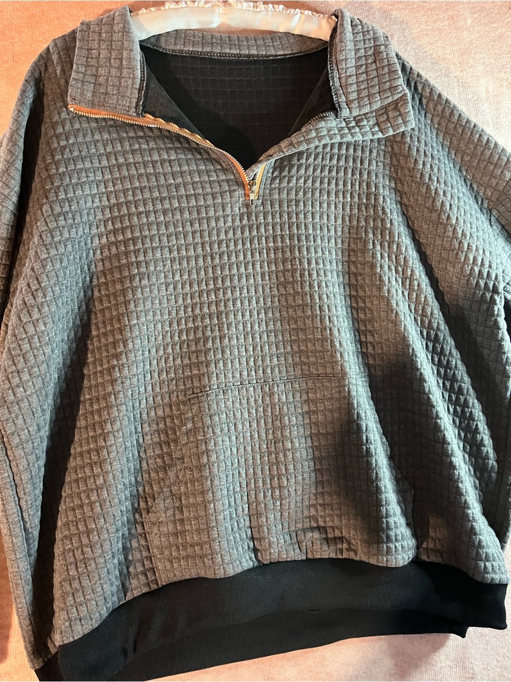 Source Unknown Men's Quilted Zip-Up Sweater Jacket - Gray with Black Trim